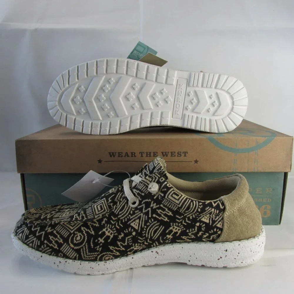 Roper Women's Hang Loose Loafer Casual Shoe - Black/Tan Aztec